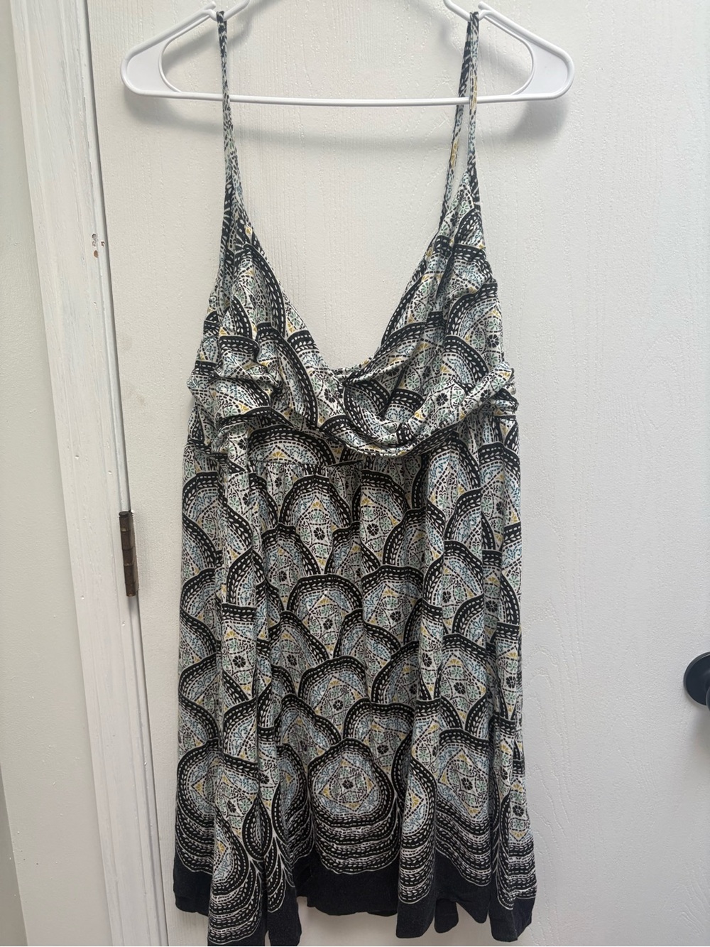 Elle Black and White Printed Spaghetti-Strap Mini Dress